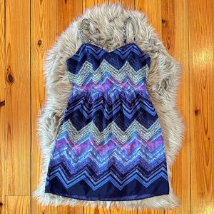 Blue and Purple Patterned Cutout Dress